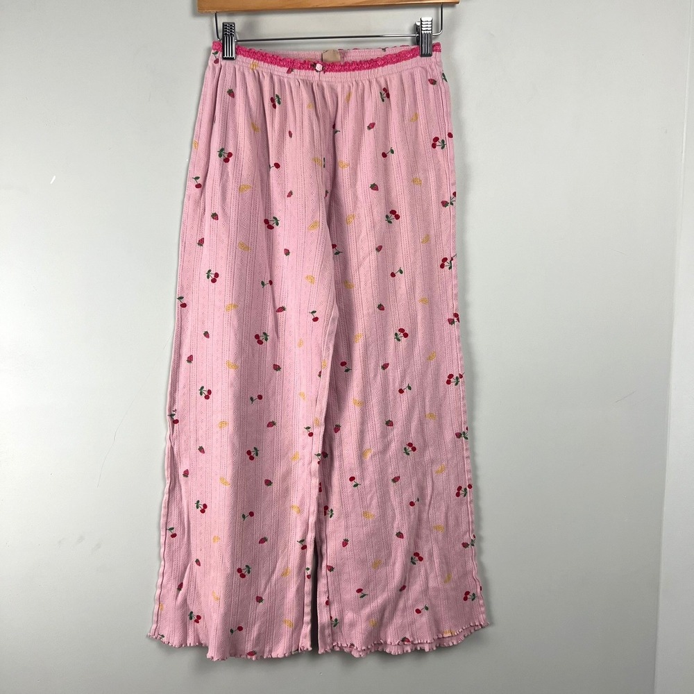 Messy Bun Just Chillin Pink Fruit Print Cotton Pajama Pants S Lounge Coquette